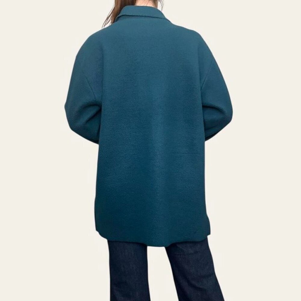 Partners 2000s vintage dark teal fleece button-up shacket felt coat - small - Picture 5 of 8